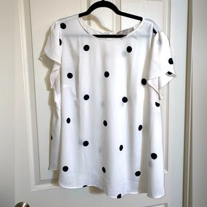LOFT Plus - Polka Dot Sheer Top w/ Flutter Cap Sleeve